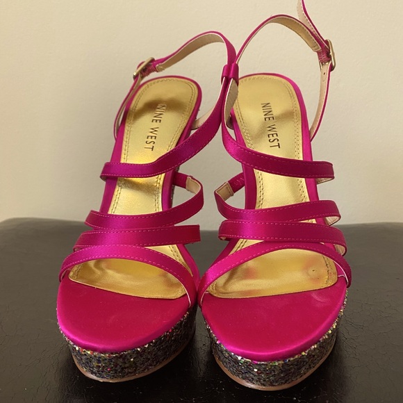 Nine West Warm Candy Pink Sparkle Heel Sandal - Size 7M - Picture 2 of 4